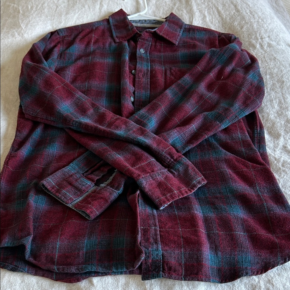 Ocean Current Men's Plaid Shirt - Burgundy and Teal